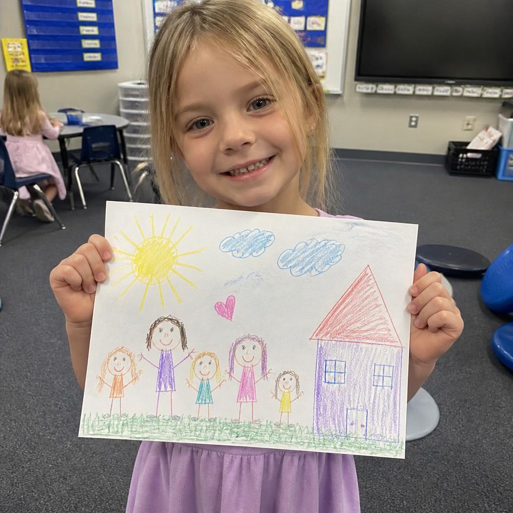 Kids in a live art class showcasing their drawings 2