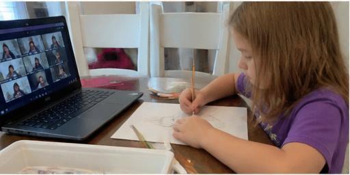 Kid attending a live online art class
