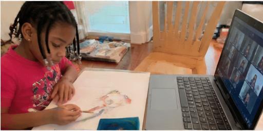 Kid attending a live online art class